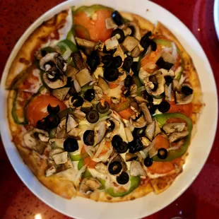 Vegetarian Pizza, small with thin crust, $16.50
