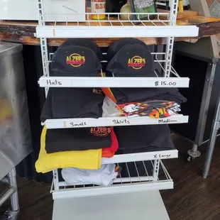 Interior branded hats and t shirts