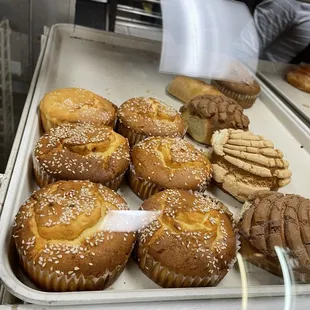 a variety of pastries in a bakery