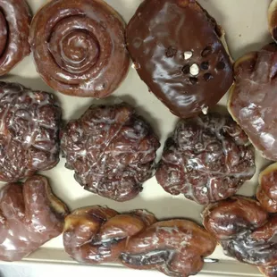 Cinnamon rolls, apple fiters, bear claws, tiger tails!