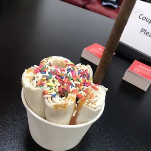 Rice Krispie with Caramel syrup Rolled Ice Cream