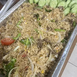Beef fried rice catering large pan