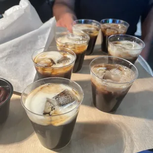 a tray of cold drinks