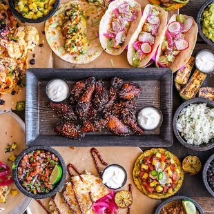 a spread of mexican food