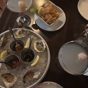 oysters, yuzu shrimp, lychee martini