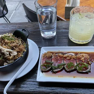 Mushroom fried rice and seared spicy tuna. I had oysters too!