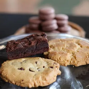 a plate of cookies and brownies