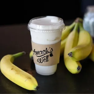 a cup of coffee and bananas