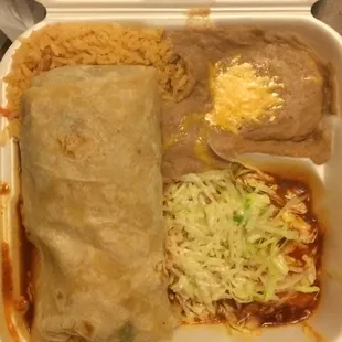 Beef burrito combo with cheese enchilada.