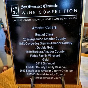 a wine competition sign