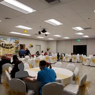 The Russell room, 7 round tables set up