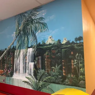 Mural on wall indoor seating