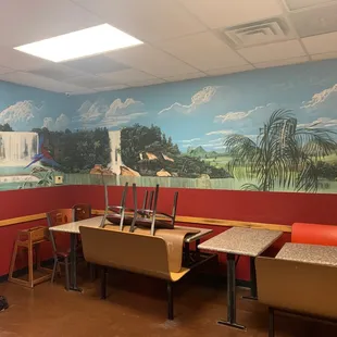 Mural on wall indoor seating