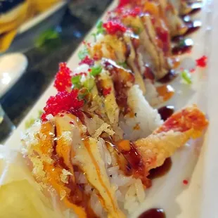 spicy crunchy rainbow roll.