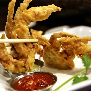 Soft-shell Crab into the Basil Pesto dip...