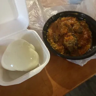 Egusi Soup (goat) and Fufu (pounded yam)