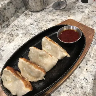Pork Gyoza (3 stars) - skin a bit thick and that sauce is spicy!