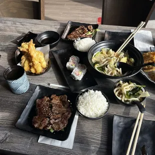 Beef Teriyaki Tempura Lunch Combo  California Rolls Tempura Udon