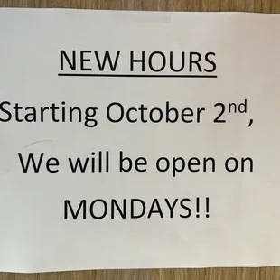 New hours
