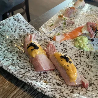 Seared Toro with Uni Nigiri Special