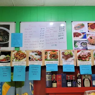 menus on a green wall