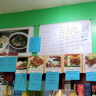 menus on the wall of a restaurant