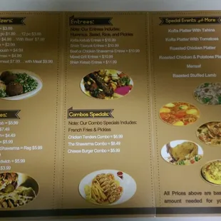 The menu.