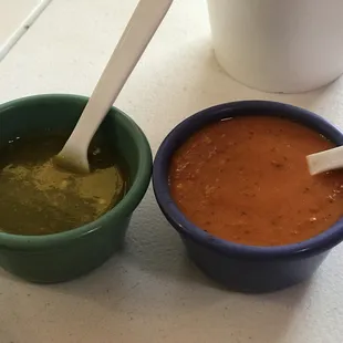Green and red salsa