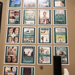 Wall in one of the rooms of some of the many services they offer.