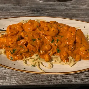 Chicken and seafood pasta