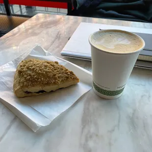 Latte and blueberry scone