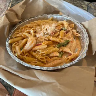 Shrimp and crab penne pasta