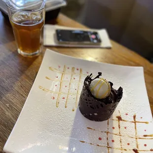This dessert is a Torre Alla Nutella. The caramel drizzle on the side was amazing. The dessert had a nice and fluffy texture.