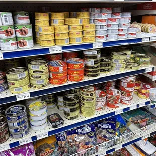 shelves of canned food