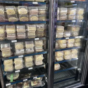 a display case full of food