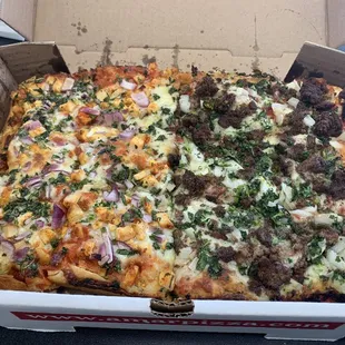 Large 1/2 Naga Pizza (left) 1/2 Spice Pizza (right)