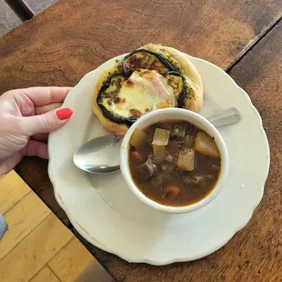 Eggplant galette and Guinness beef soup