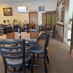 tables and chairs in a restaurant