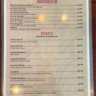 Dinner Menu (Back)