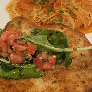 Breaded chicken and angel hair