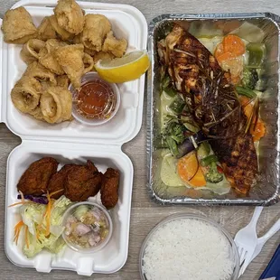 Fish cake Fried Calamari  Grilled Salmon