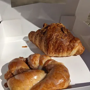 Almond croissant and a cinnamon knot