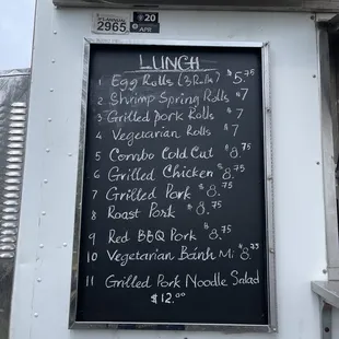 Banh Mi food truck menu