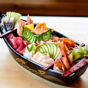 a boat of sushi