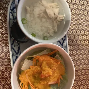 Chicken soup and salad