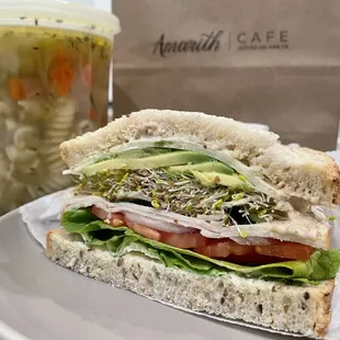 Half of the &quot;Ultimate Amarith&quot; sando, quart of home made chicken noodle soup!