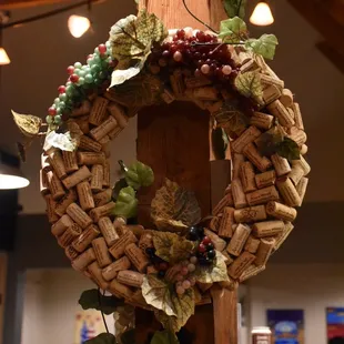 a wreath made of wine corks