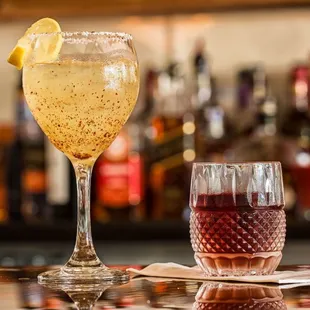 Amarone margarita, our creation, prepared with limoncello, tequila  and peperoncino flakes.