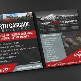 Half-page flyer design for North Cascade Builders