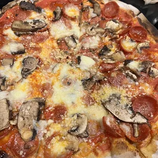 Pepperoni &amp; mushroom 12" pizza.